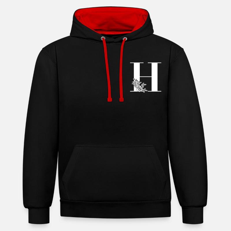 Lettre H Fleur - Sweat à capuche contrasté - noir/rouge