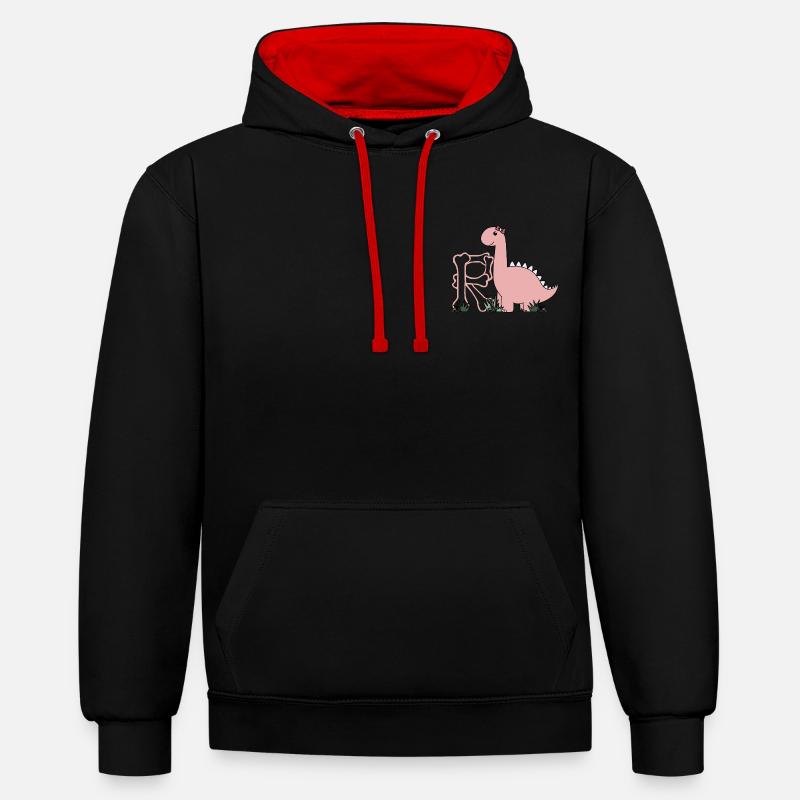 Lettre R - Sweat à capuche contrasté - noir/rouge