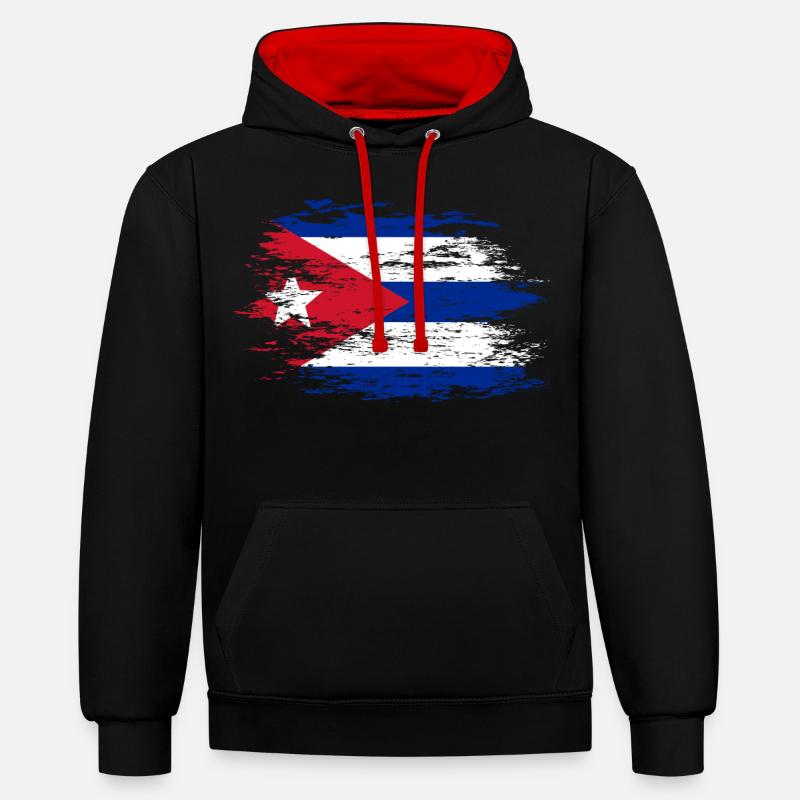Drapeau cubain utilisé - Sweat à capuche contrasté - noir/rouge