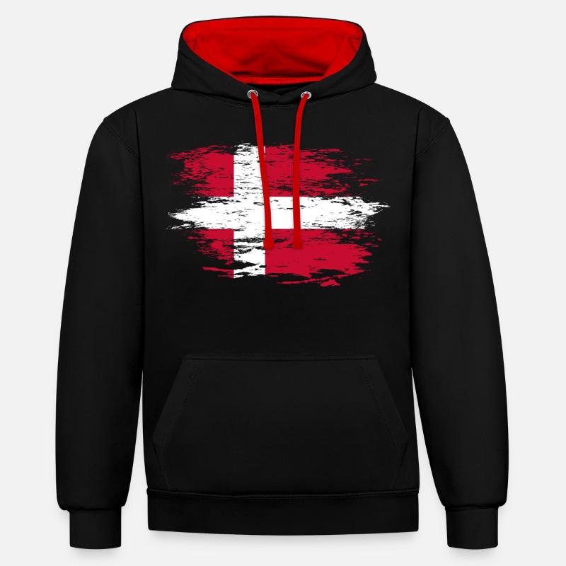 Drapeau du Danemark utilisé - Sweat à capuche contrasté - noir/rouge