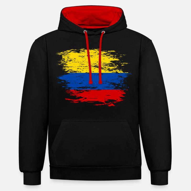 Drapeau de la Colombie utilisé - Sweat à capuche contrasté - noir/rouge