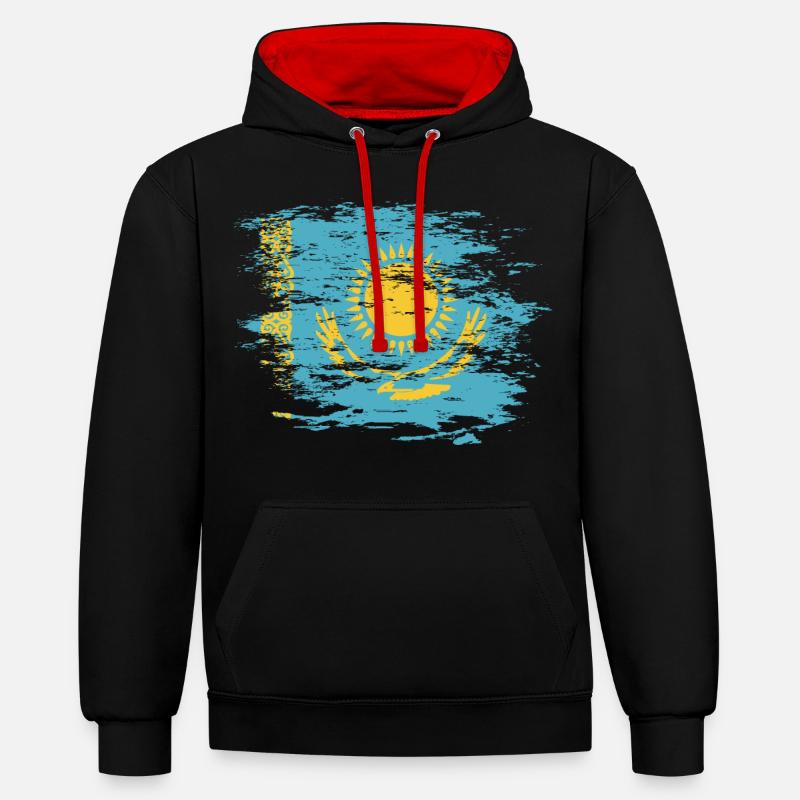 Drapeau du Kazakhstan utilisé - Sweat à capuche contrasté - noir/rouge
