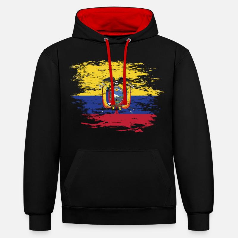 Drapeau de l'Équateur utilisé - Sweat à capuche contrasté - noir/rouge