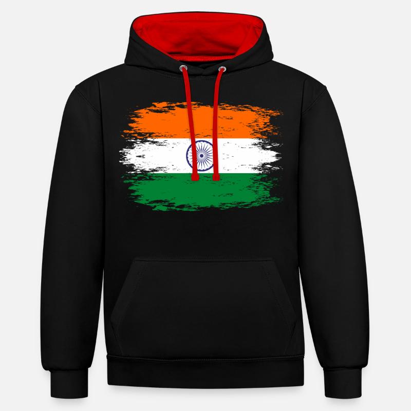Drapeau de l’Inde aspect utilisé - Sweat à capuche contrasté - noir/rouge