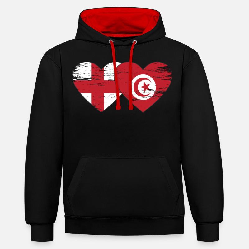 Angleterre Tunisie Drapeau Coeur Utilisé - Sweat à capuche contrasté - noir/rouge