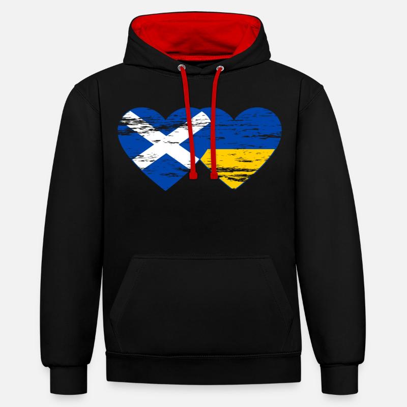 Ecosse Ukraine drapeau coeur utilisé - Sweat à capuche contrasté - noir/rouge