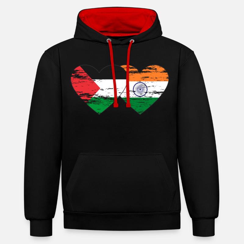 Palestine Inde Drapeau Coeur Utilisé - Sweat à capuche contrasté - noir/rouge