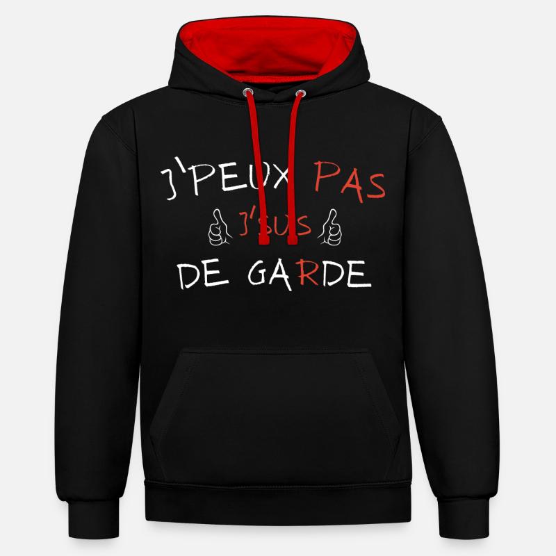 j'peux pas j'suis de garde - Sweat à capuche contrasté - noir/rouge