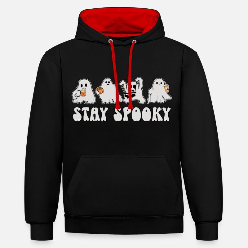 Fantômes Halloween - Restez effrayant - Sweat à capuche contrasté - noir/rouge