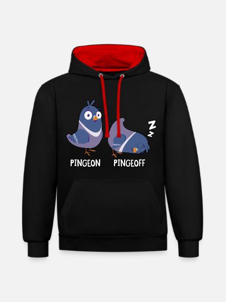 Pingeon Pingeoff - Kontrast-Hoodie - Schwarz/Rot