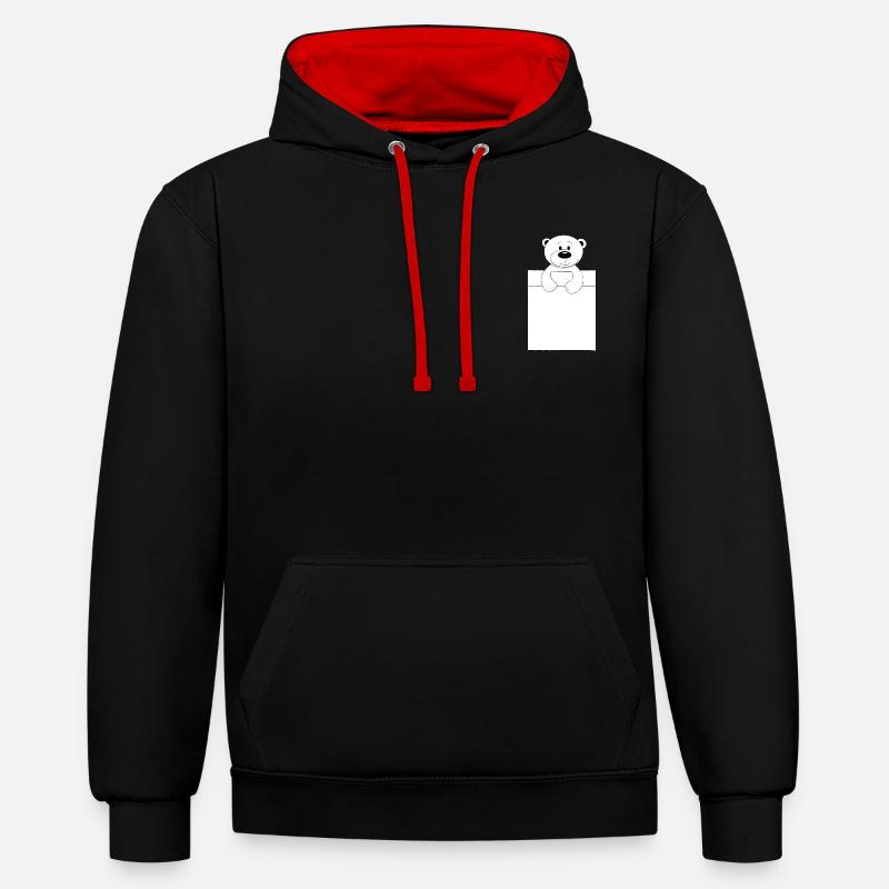 Ours au lit - Sweat à capuche contrasté - noir/rouge
