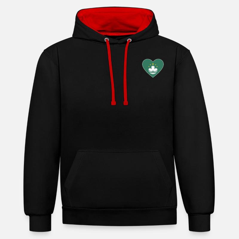 Cœur de drapeau de Macao - Sweat à capuche contrasté - noir/rouge