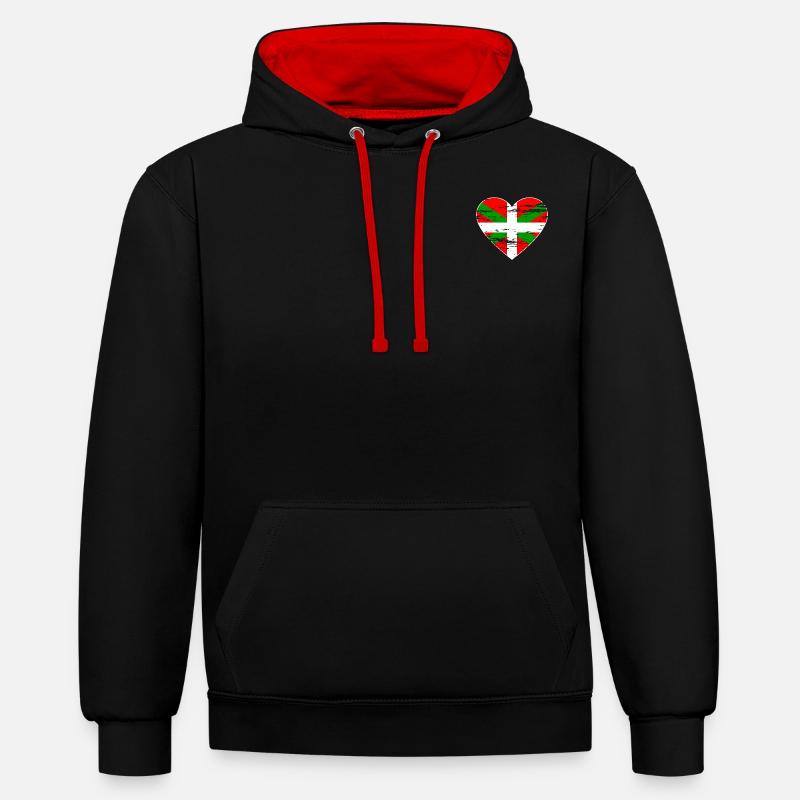 Drapeau basque coeur utilisé - Sweat à capuche contrasté - noir/rouge