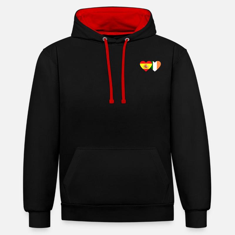 Espagne Irlande Flag Heart - Sweat à capuche contrasté - noir/rouge