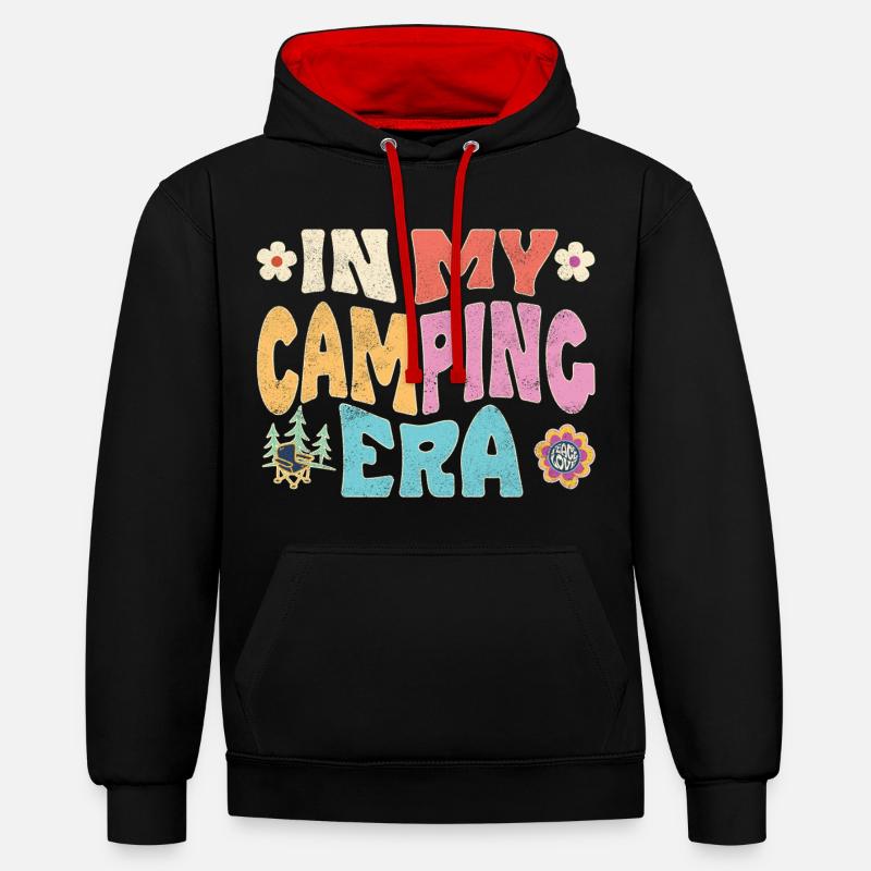 À l’époque du camping - Sweat à capuche contrasté - noir/rouge