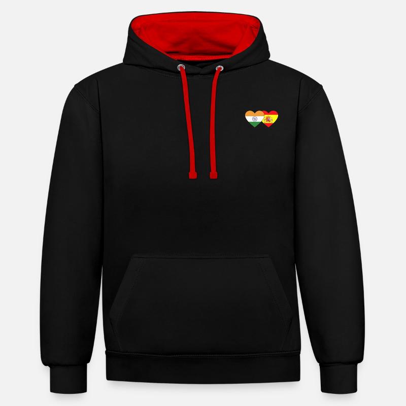 Inde Espagne Flag Heart - Sweat à capuche contrasté - noir/rouge