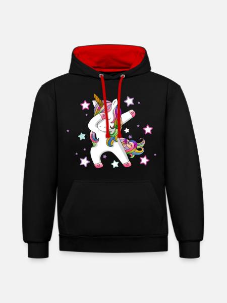Dabbing Einhorn - Kontrast-Hoodie - Schwarz/Rot