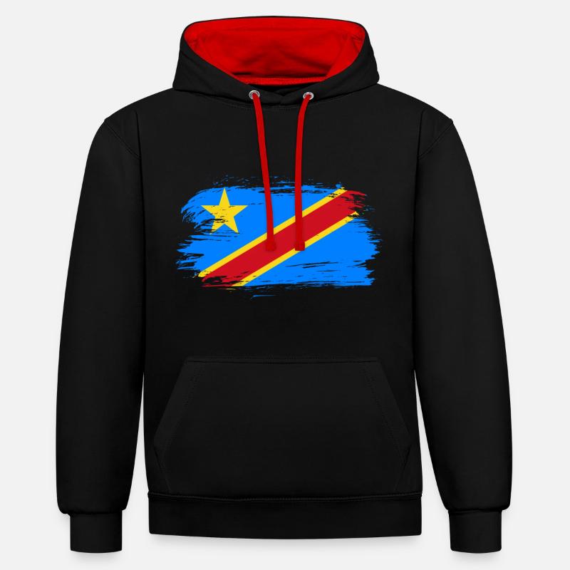 Drapeau du Congo - Sweat à capuche contrasté - noir/rouge