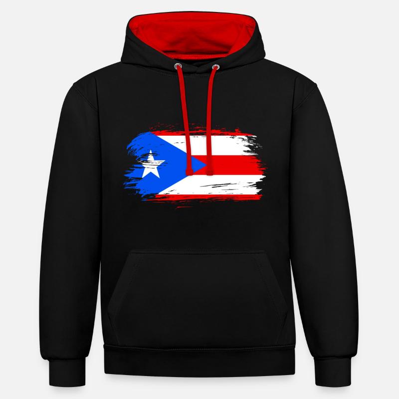 Drapeau de Porto Rico - Sweat à capuche contrasté - noir/rouge
