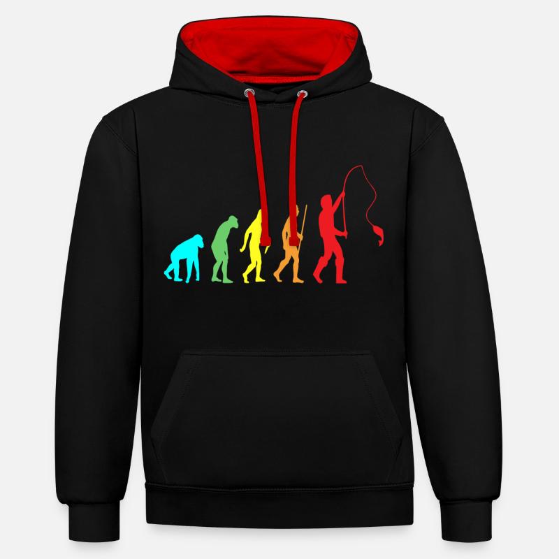 Évolution des pêcheurs - Sweat à capuche contrasté - noir/rouge