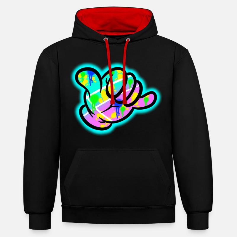 Explosion des couleurs du graffiti Shaka - Sweat à capuche contrasté - noir/rouge