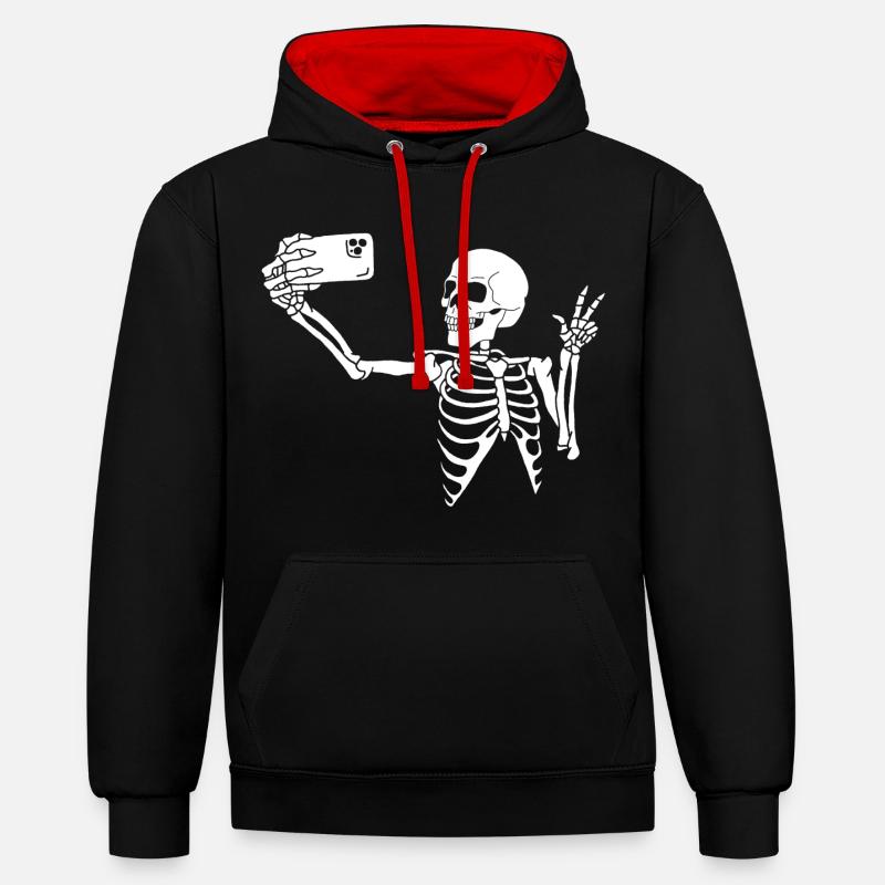 Selfie mortel (blanc) - Sweat à capuche contrasté - noir/rouge
