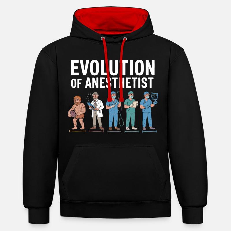 Illustration de l'évolution des anesthésistes - Sweat à capuche contrasté - noir/rouge