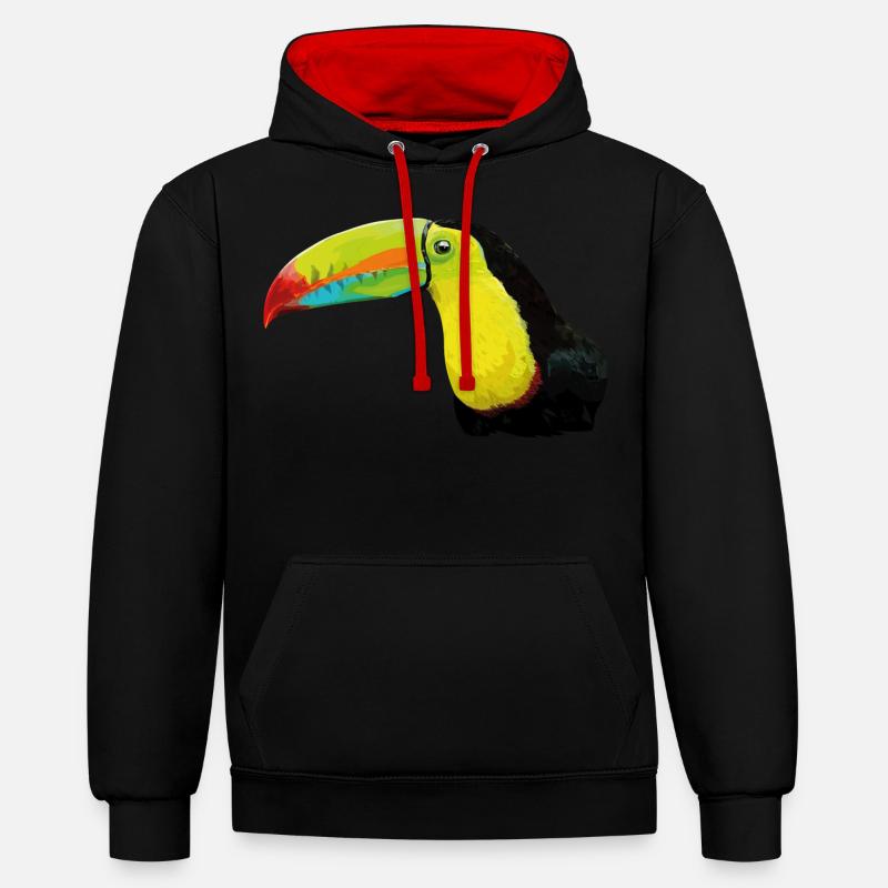 Toucan à bec vert - Sweat à capuche contrasté - noir/rouge