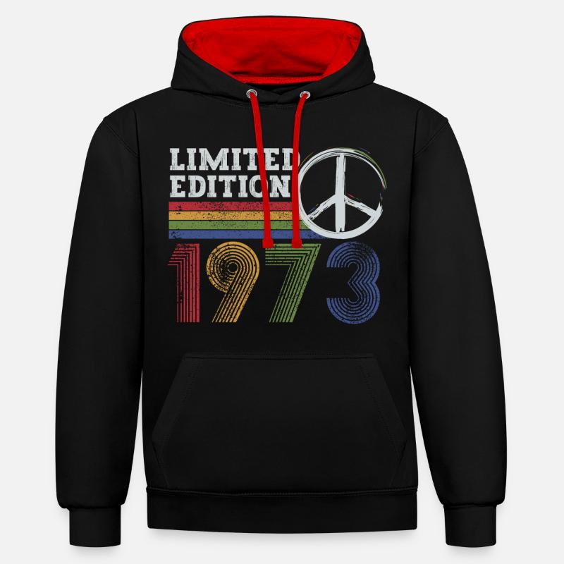 Edition Limitée Peace 1973 Rétro - Sweat à capuche contrasté - noir/rouge