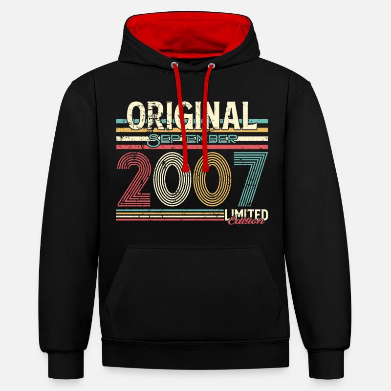 Design rétro de septembre 2007 - Sweat à capuche contrasté - noir/rouge