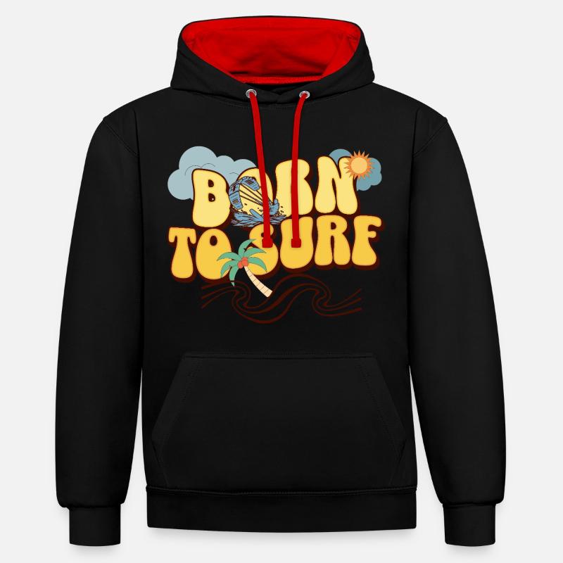 Né pour surfer - Sweat à capuche contrasté - noir/rouge