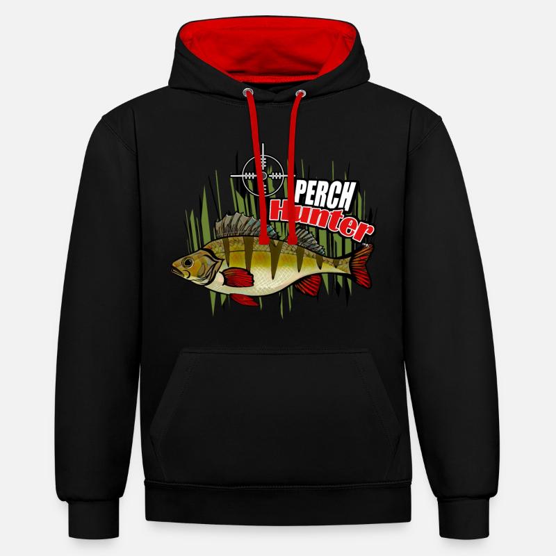 Pêche à la perche - Sweat à capuche contrasté - noir/rouge