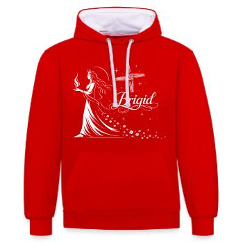 Déesse celtique Brigid imbolc avec la flamme - Sweat à capuche contrasté - rouge/blanc - Devant - Liana (172cm) & Jaron (178cm)