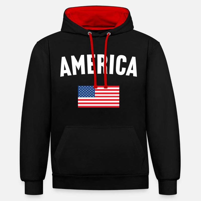 Drapeau de l’Amérique - Sweat à capuche contrasté - noir/rouge