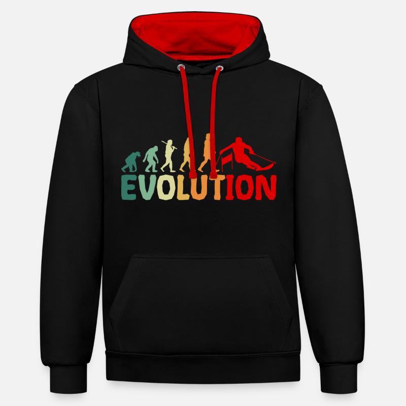 Évolution du ski - Sweat à capuche contrasté - noir/rouge