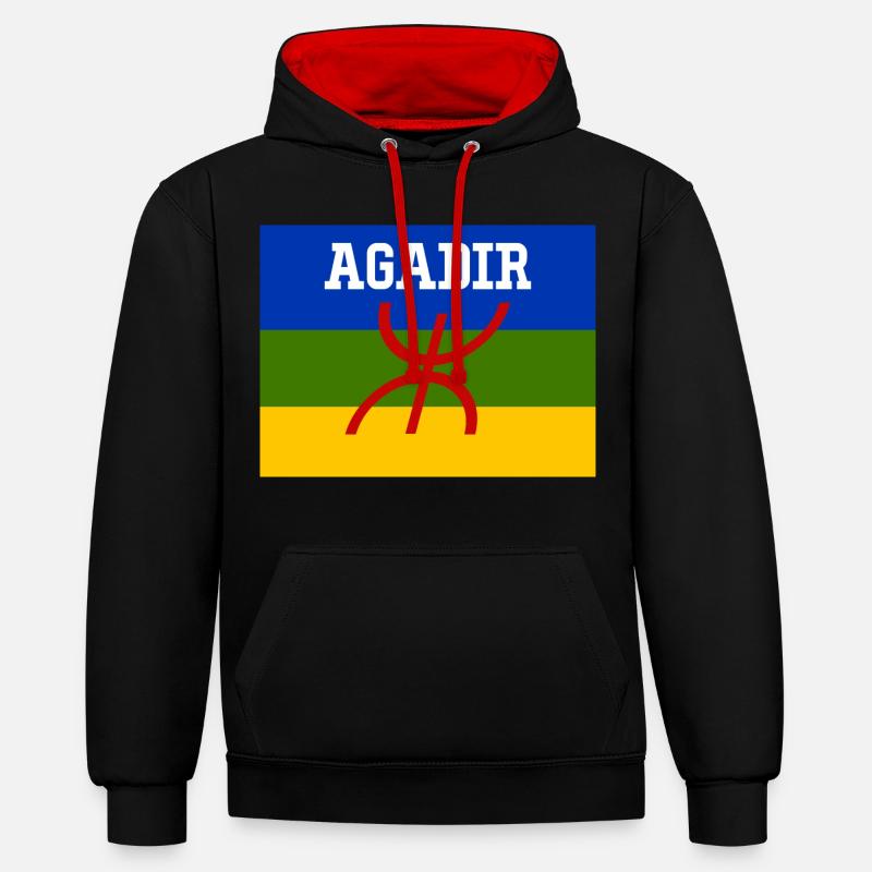 Drapeau Amazigh Ville d'Agadir - Sweat à capuche contrasté - noir/rouge
