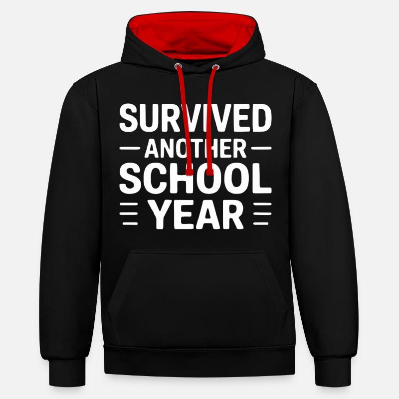 Survived Another School Year Statement - Kontrast-Hoodie - Schwarz/Rot