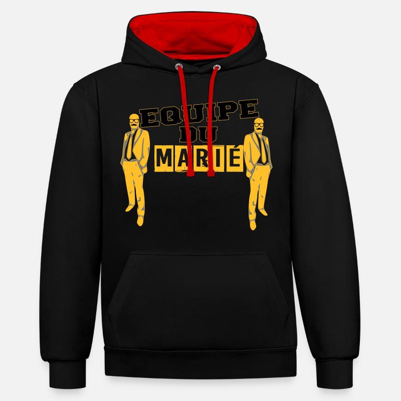 équipe marié avec moustache - Sweat à capuche contrasté - noir/rouge