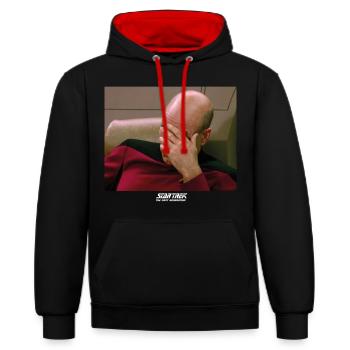 Star Trek The Next Generation Picard Facepalm - Kontrast-Hoodie - Schwarz/Rot - Vorne - Anna (173cm) & Nico (186cm)