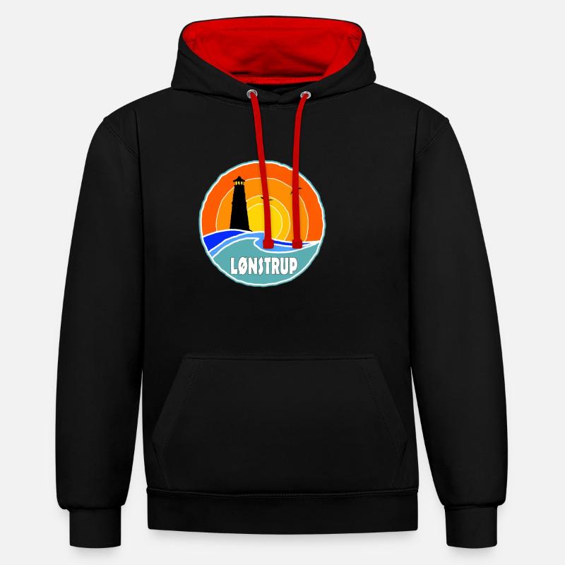 Phare de Lönstrup, Danemark - Sweat à capuche contrasté - noir/rouge