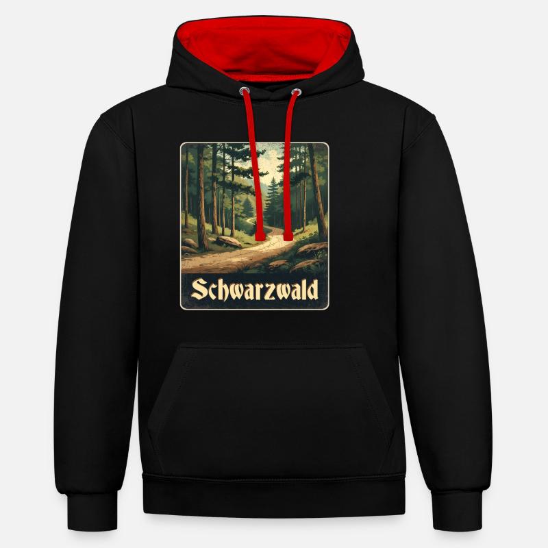 Sentier de la Forêt-Noire - Sweat à capuche contrasté - noir/rouge