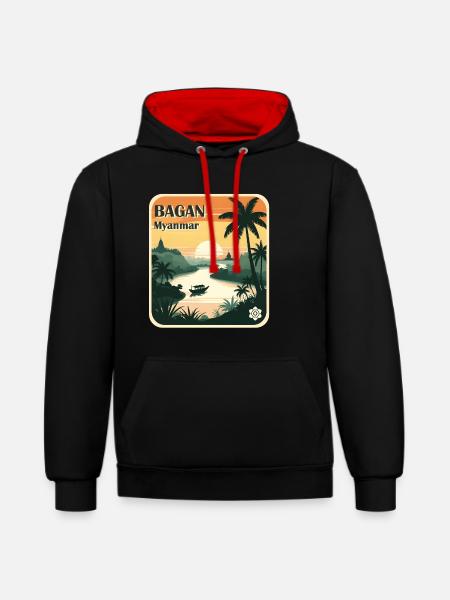 Bagan, Myanmar - Contrast hoodie - black/red