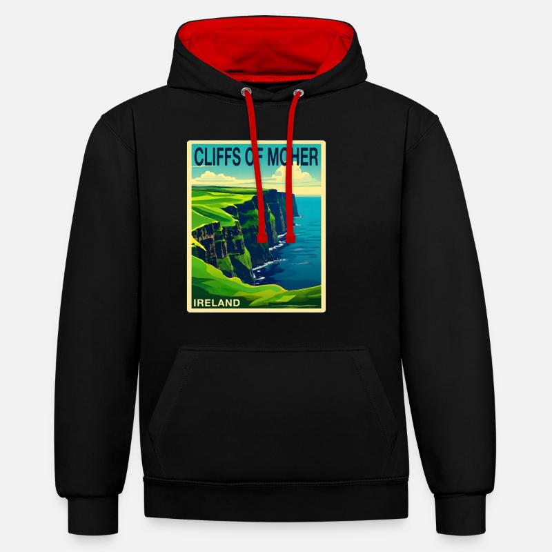falaises de moher Irlande - Sweat à capuche contrasté - noir/rouge