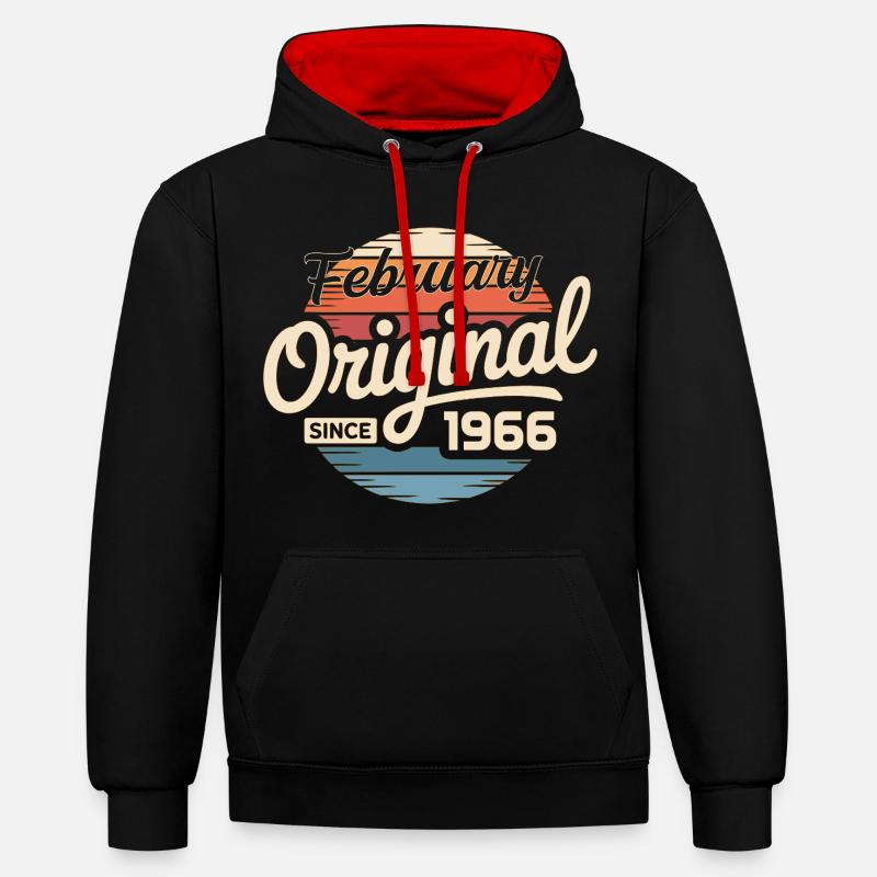 Février 1966 Cadeau d’anniversaire Février 1966 - Sweat à capuche contrasté - noir/rouge