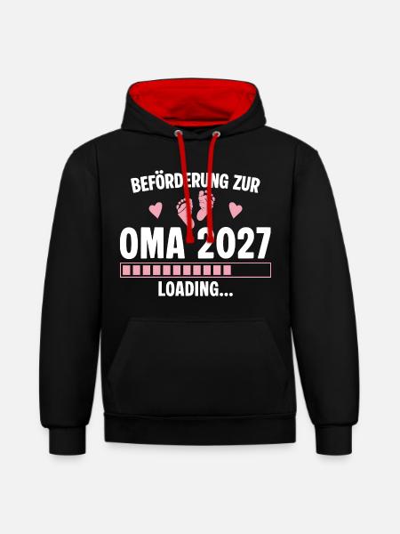 Beförderung zur Oma 2027 - Loading Nachwuchs - Kontrast-Hoodie - Schwarz/Rot