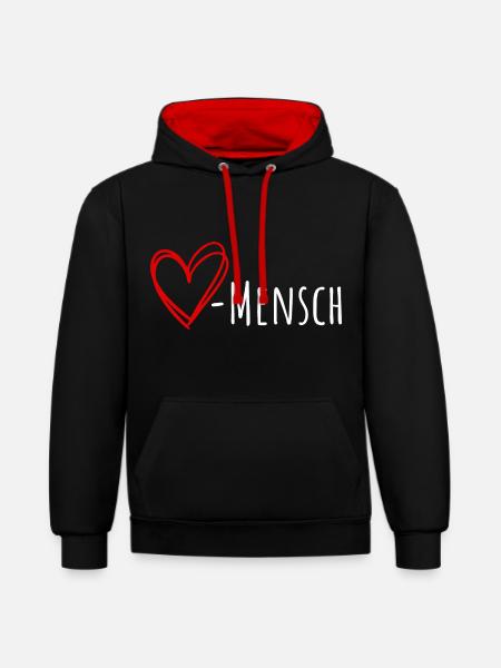 Herz-Mensch - Kontrast-Hoodie - Schwarz/Rot