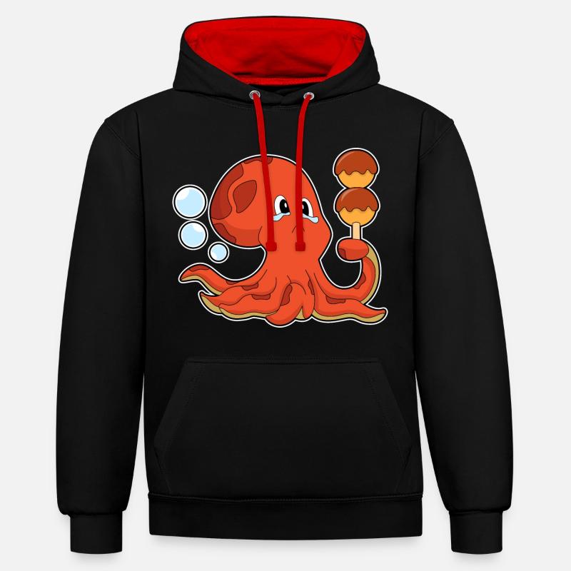 Poulpe Takoyaki - Sweat à capuche contrasté - noir/rouge