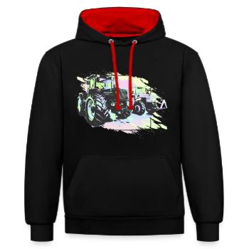 Vieux tracteurs - Sweat à capuche contrasté - noir/rouge - Devant - Anna (173cm) & Nico (186cm)