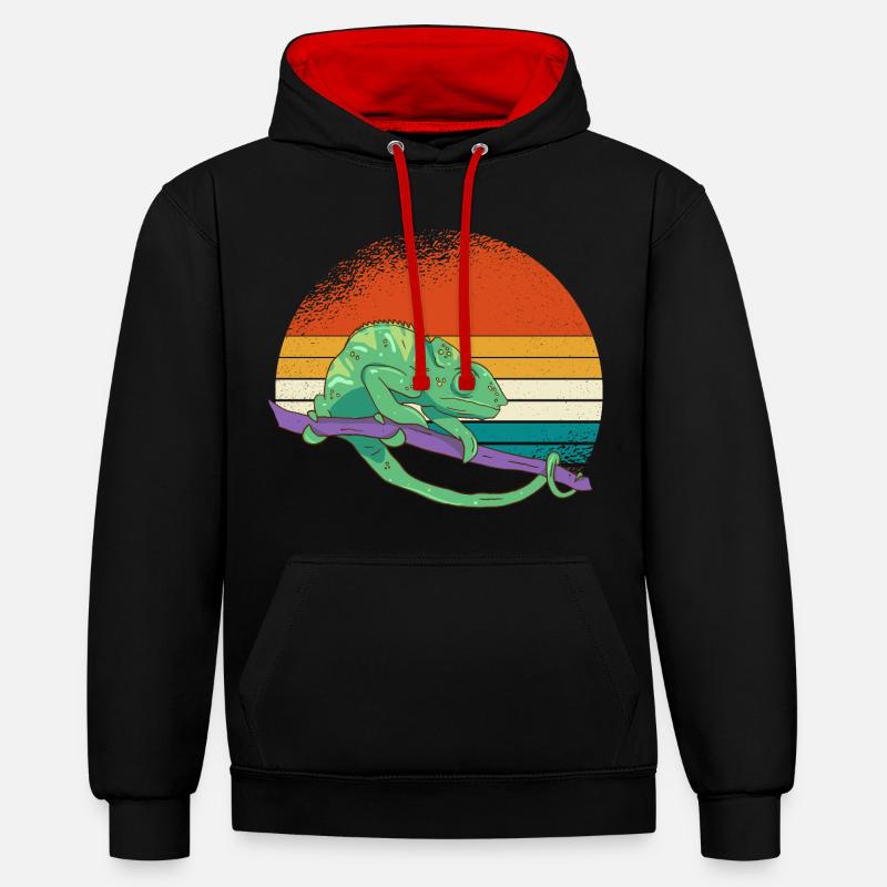 Caméléon du coucher de soleil - Sweat à capuche contrasté - noir/rouge