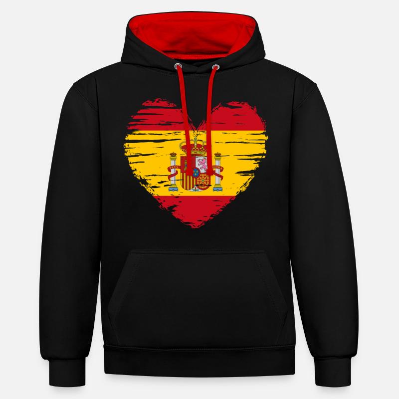 Espagne coeur drapeau drapeau blason - Sweat à capuche contrasté - noir/rouge
